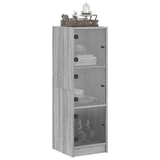 Aparador - Bufete - Móvei de apoio alto c portas de vidro 35x37x109 cm cinzento sonoma pt2134
