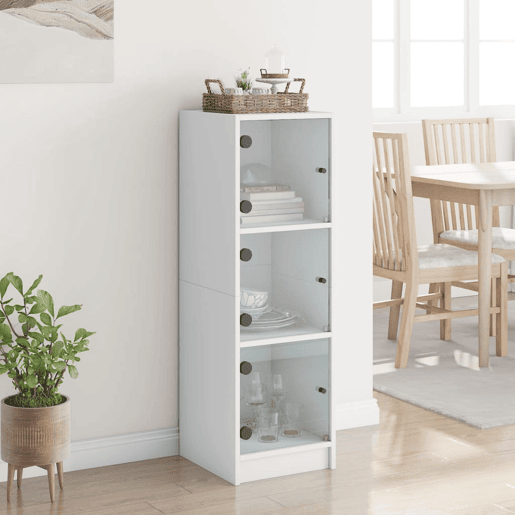 Aparador - Bufete - Móvei de apoio alto c portas de vidro 35x37x109 cm branco pt2130