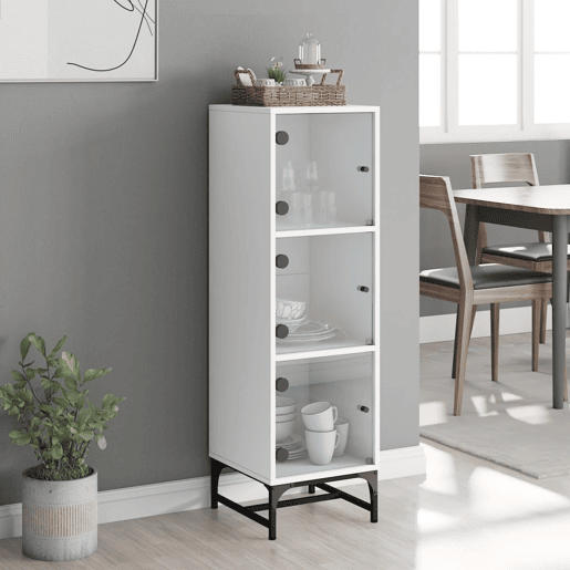 Aparador - Bufete - Móvei de apoio alto c portas de vidro 35x37x120 cm branco pt2131