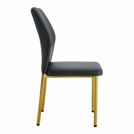 Conjunto de 4 cadeiras de jantar - Estilo leve e luxuoso, encosto em PU preto com gravação vertical + pernas metálicas douradas - Preto+Dourado