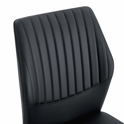 Conjunto de 4 cadeiras de jantar - Estilo leve e luxuoso, encosto em PU preto com gravação vertical + pernas metálicas douradas - Preto+Dourado
