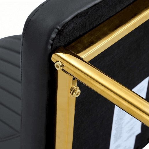 Conjunto de 4 cadeiras de jantar - Estilo leve e luxuoso, encosto em PU preto com gravação vertical + pernas metálicas douradas - Preto+Dourado