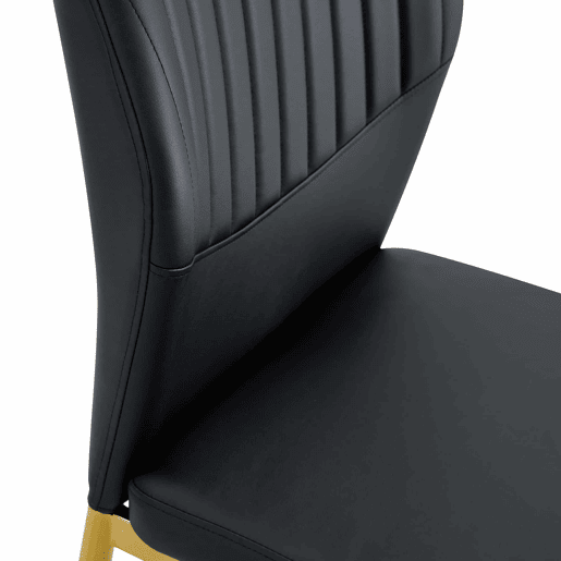 Conjunto de 4 cadeiras de jantar - Estilo leve e luxuoso, encosto em PU preto com gravação vertical + pernas metálicas douradas - Preto+Dourado