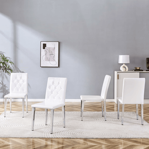 Cadeiras de sala de jantar 4 unidades - Luxo leve, pernas metálicas prateadas - Branco+Prata