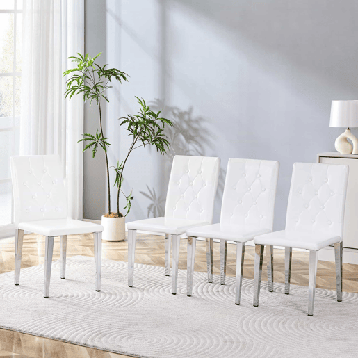 Cadeiras de sala de jantar 4 unidades - Luxo leve, pernas metálicas prateadas - Branco+Prata