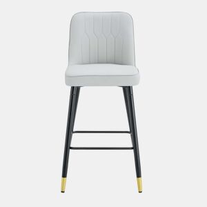 2º conjunto de bancos de bar, 100 cm - couro PU cinza claro com estrutura metálica preta e apoio para os pés confortável - Preto, Cinza Claro