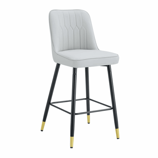 2º conjunto de bancos de bar, 100 cm - couro PU cinza claro com estrutura metálica preta e apoio para os pés confortável - Preto, Cinza Claro