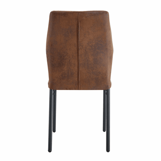 Conjunto de 4 cadeiras de jantar estilo leve-luxuoso - Encosto castanho em tecido técnico com padrão vertical + pernas em metal preto
