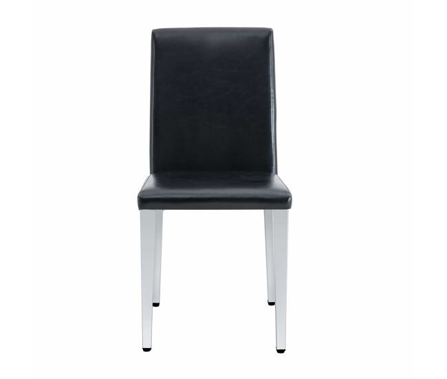 Set de 2 sillas de comedor - diseño minimalista en piel sintética pu con patas metálicas - negro y plata