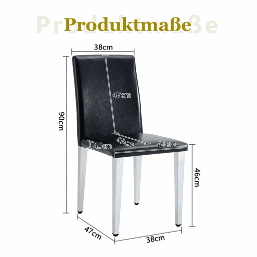 Conjunto de 2 cadeiras de jantar - design minimalista em couro sintético PU com pernas metálicas - preto e prateado