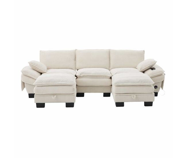 Sofá modular 3 plazas - asiento ancho, diseño ergonómico, espuma de alta densidad, puerto usb-c y bolsillos laterales - beige