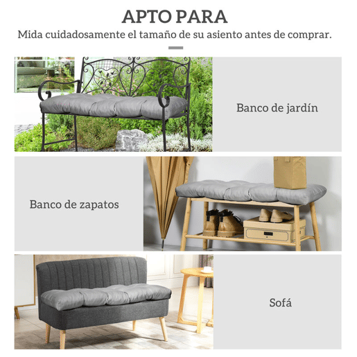 Outsunny Almofada para Banco de 2 Lugares 110x48x8 cm Almofada Retangular para Interiores e Exteriores Lavável com 8 Botões e Assento Confortável Cinzento