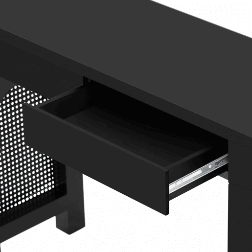Consola de entrada estreita - com gavetas, régua com tomadas, design em grelha e pés ajustáveis - Preto