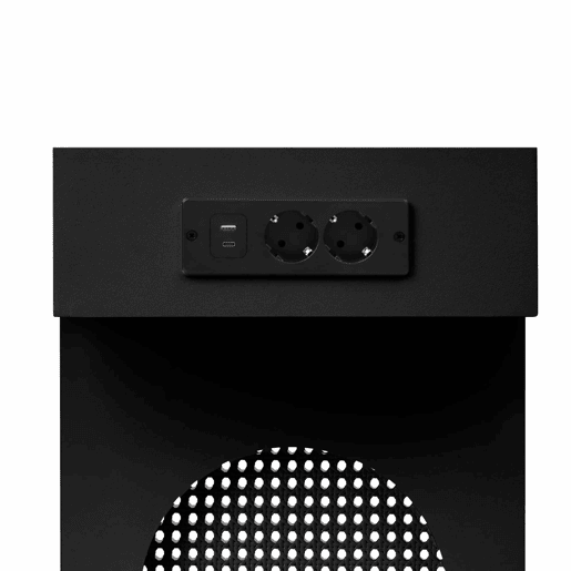 Consola de entrada estreita - com gavetas, régua com tomadas, design em grelha e pés ajustáveis - Preto