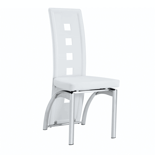 Cadeiras de sala de jantar 2 peças - Design europeu com padrão perfurado, PU branco + pernas metálicas prateadas - Branco+Prateado