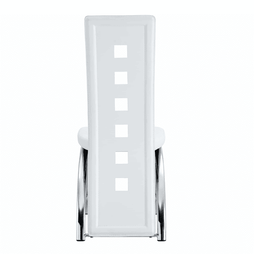 Cadeiras de sala de jantar 2 peças - Design europeu com padrão perfurado, PU branco + pernas metálicas prateadas - Branco+Prateado