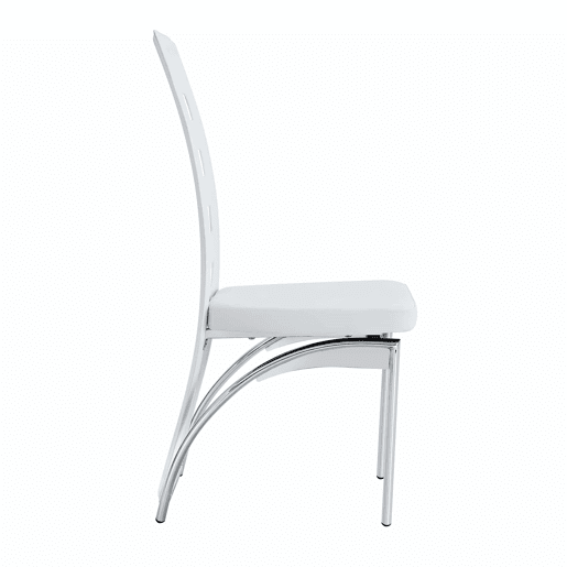 Cadeiras de sala de jantar 2 peças - Design europeu com padrão perfurado, PU branco + pernas metálicas prateadas - Branco+Prateado