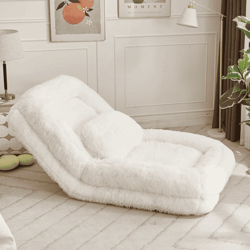 Sofá tipo cama humana - encosto ajustável em 5 posições, sofá preguiçoso para jogos, meditação e relaxamento, tecido felpudo - Bege