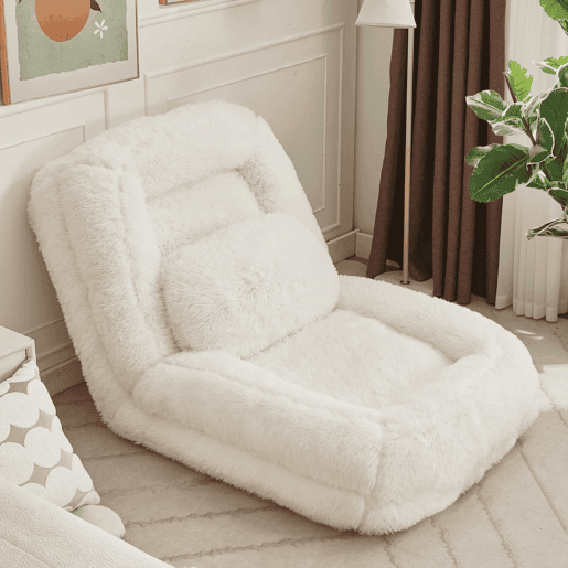 Sofá tipo cama humana - encosto ajustável em 5 posições, sofá preguiçoso para jogos, meditação e relaxamento, tecido felpudo - Bege