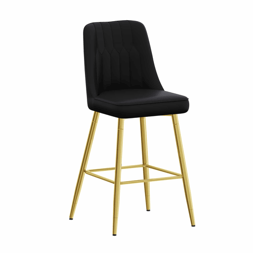 Conjunto de 2 bancos de bar 100 cm - Couro PU preto com estrutura metálica prateada e apoio para os pés confortável - Preto e dourado