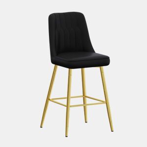 Conjunto de 2 bancos de bar 100 cm - Couro PU preto com estrutura metálica prateada e apoio para os pés confortável - Preto e dourado
