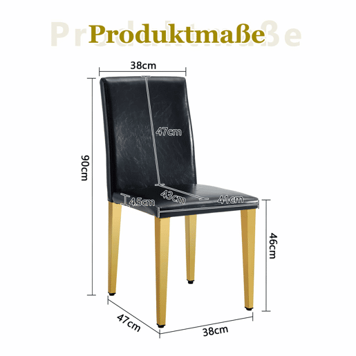 Conjunto de 2 cadeiras de jantar - design minimalista em PU preto com pernas metálicas douradas - preto e dourado