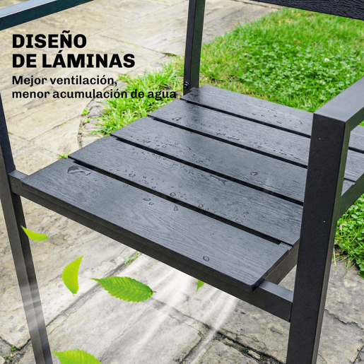 Outsunny Conjunto de 4 Cadeiras de Jardim Empilháveis para Exterior com Apoios de Braços, Encosto e Assento em HDPE com Ripas, Estrutura Metálica Resistente 52x51x90 cm Preto