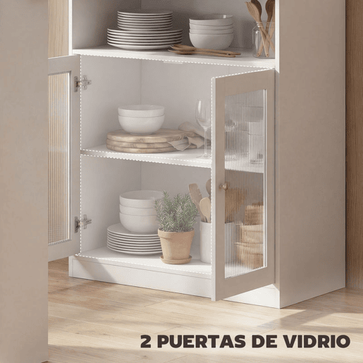 HOMCOM Mesa de Bar Extensível e Rotativa 360°, Mesa Alta de Cozinha com Prateleiras Abertas e 2 Portas de Vidro para Sala de Jantar, 150x80x105,5 cm, Branco e Madeira