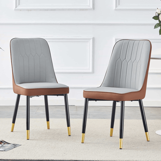 Cadeiras de sala de jantar 2 unidades - modernas e simples com encosto em PU - cor combinada - cinza claro + castanho