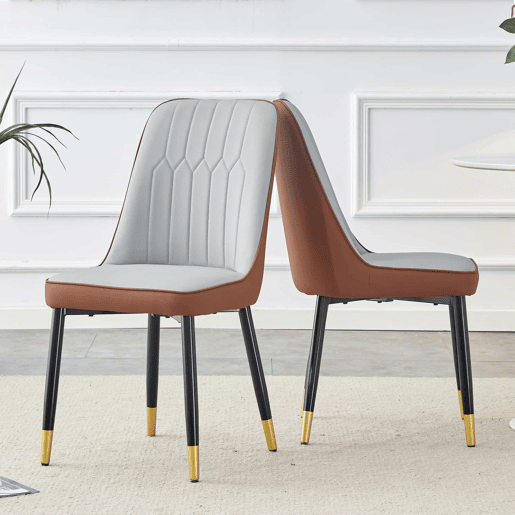 Cadeiras de sala de jantar 2 unidades - modernas e simples com encosto em PU - cor combinada - cinza claro + castanho