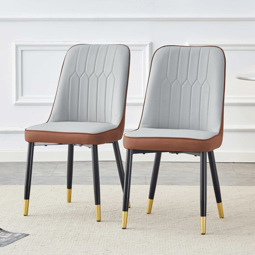 Cadeiras de sala de jantar 2 unidades - modernas e simples com encosto em PU - cor combinada - cinza claro + castanho