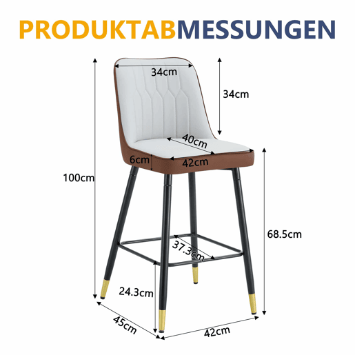 Conjunto de 2 bancos de bar de 100 cm - estofados em pele sintética com apoio para os pés e estrutura metálica - castanho e preto, cinzento claro
