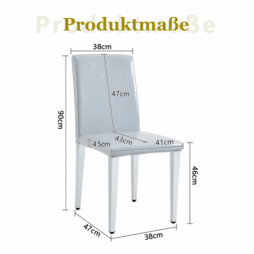 Cadeiras de sala de jantar, 4 unidades - design minimalista europeu, estofadas em PU cinza claro texturizado e pernas metálicas prateadas - Cinza Claro e Prata
