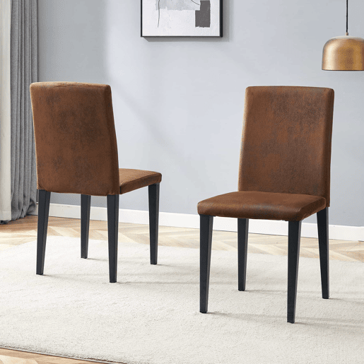 Cadeiras de sala de jantar 2 unidades - estilo europeu minimalista, tecido castanho e pernas metálicas pretas - castanho e preto Cadeiras de sala de jantar 2 unidades - estilo europeu minimalista, tecido castanho e pernas metálicas pretas - castanho e preto