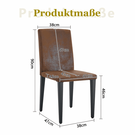 Cadeiras de sala de jantar 2 unidades - estilo europeu minimalista, tecido castanho e pernas metálicas pretas - castanho e preto Cadeiras de sala de jantar 2 unidades - estilo europeu minimalista, tecido castanho e pernas metálicas pretas - castanho e preto