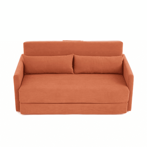 Sofá-cama de 2 lugares 165 x 92 x 82 cm - sofá dobrável 2 em 1, tecido de veludo cotelê, com 2 almofadas lombares e 2 bolsos laterais - laranja Sofá-cama de 2 lugares 165 x 92 x 82 cm - sofá dobrável 2 em 1, tecido de veludo cotelê, com 2 almofadas lombares e 2 bolsos laterais - laranja