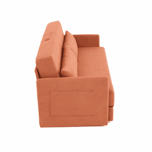 Sofá-cama de 2 lugares 165 x 92 x 82 cm - sofá dobrável 2 em 1, tecido de veludo cotelê, com 2 almofadas lombares e 2 bolsos laterais - laranja Sofá-cama de 2 lugares 165 x 92 x 82 cm - sofá dobrável 2 em 1, tecido de veludo cotelê, com 2 almofadas lombares e 2 bolsos laterais - laranja