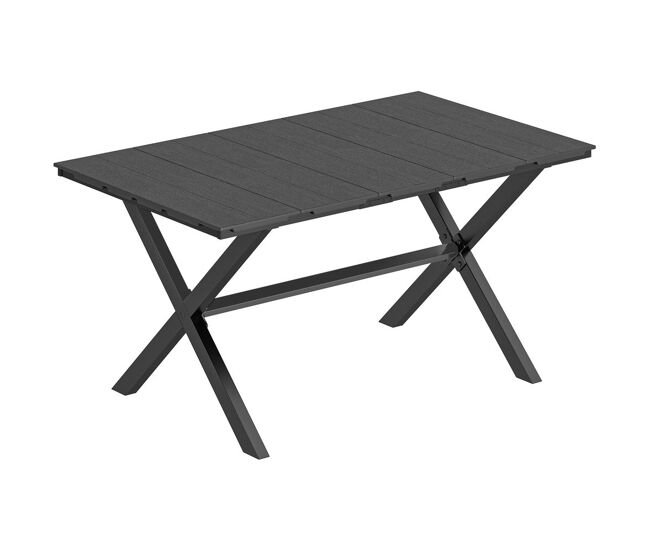 Outsunny mesa de comedor de jardín rectangular, mesa de terraza exterior 150x90x74 cm, con encimera de hdpe de listones y estructura metálica, para 6 personas, carga 50 kg, para patio, balcón, negro