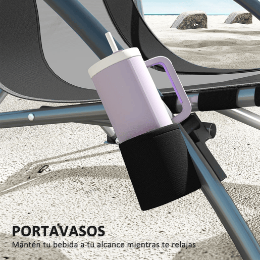 Outsunny Pack de 2 Cadeiras de Praia Dobráveis Leves Cadeiras de Campismo Portáteis Baixas com Encosto de Malha Tecido Oxford 600D Porta-copos Apoio de Braços Bolsa para Campismo Suporta até 120 kg Preto
