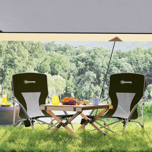 Outsunny Pack de 2 Cadeiras de Praia Dobráveis Leves Cadeiras de Campismo Portáteis Baixas com Encosto de Malha Tecido Oxford 600D Porta-copos Apoio de Braços Bolsa para Campismo Suporta até 120 kg Preto