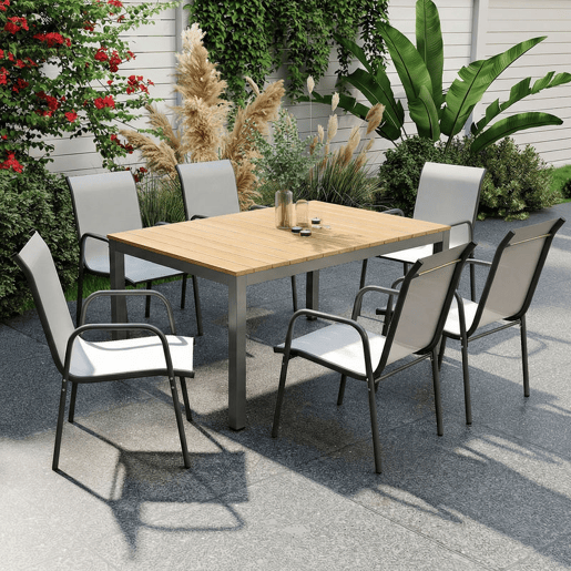 Outsunny Conjunto de 6 Cadeiras de Jardim Empilháveis Cadeiras de Exterior com Apoio de Braços Assento e Encosto em Malha Respiráveis Estrutura Metálica Resistente 51x69x87 cm Cinza