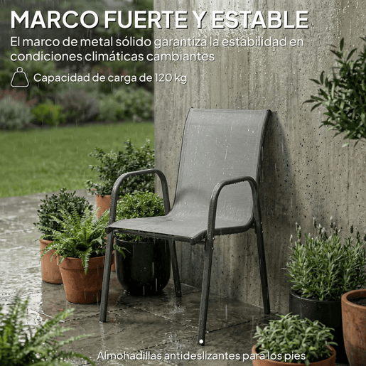 Outsunny Conjunto de 6 Cadeiras de Jardim Empilháveis Cadeiras de Exterior com Apoio de Braços Assento e Encosto em Malha Respiráveis Estrutura Metálica Resistente 51x69x87 cm Cinza