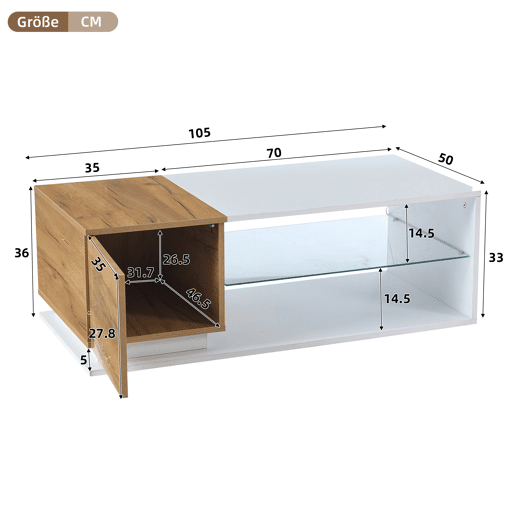 Mesa de centro retangular de painel de partículas com luz led,branco