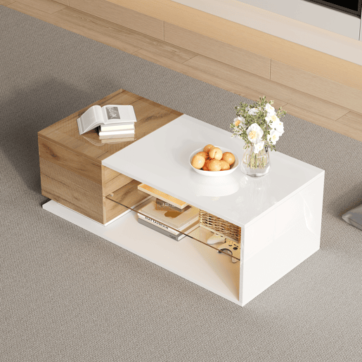 Mesa de centro retangular de painel de partículas com luz led,branco