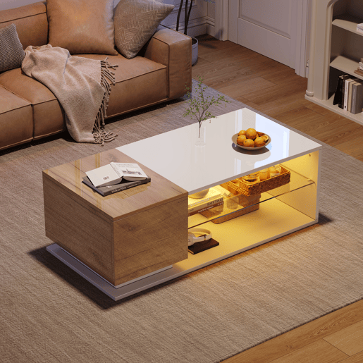 Mesa de centro retangular de painel de partículas com luz led,branco