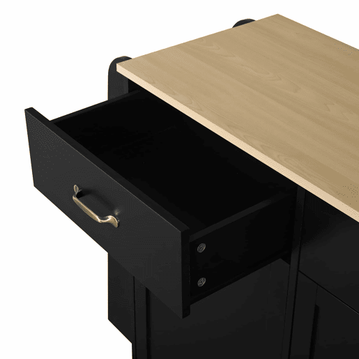 Aparador 133,5 cm - com gavetas variadas, compartimento para caixote do lixo e prateleira externa para especiarias - Preto