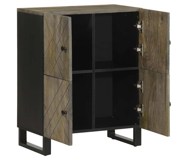 Aparador - mueble de almacenamiento negro 60x33x75 cm madera maciza mango es4803