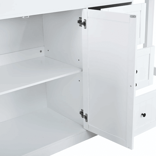 Ilha de cozinha com rodas 130 cm - com mesa extensível, prateleira para especiarias e gavetas, ilha de cozinha móvel independente - Branco