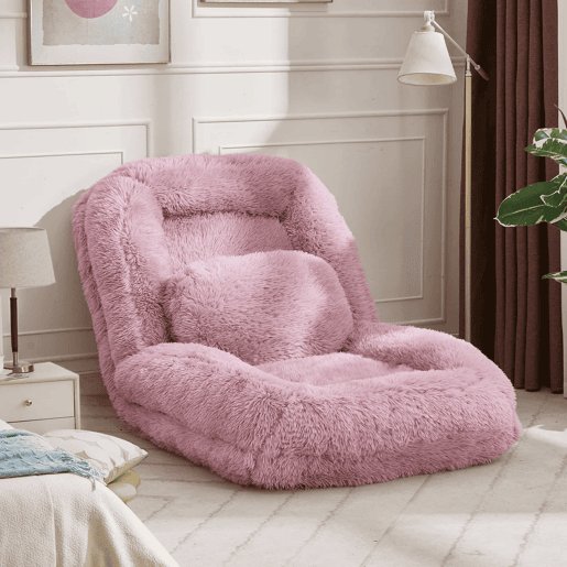 Sofá-cama tipo humano com 5 posições - ajustável, para jogos, meditação e relaxamento, tecido felpudo - Rosa