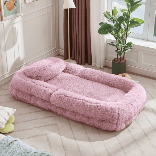 Sofá-cama tipo humano com 5 posições - ajustável, para jogos, meditação e relaxamento, tecido felpudo - Rosa